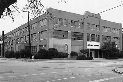 black and white photo of a commercial building